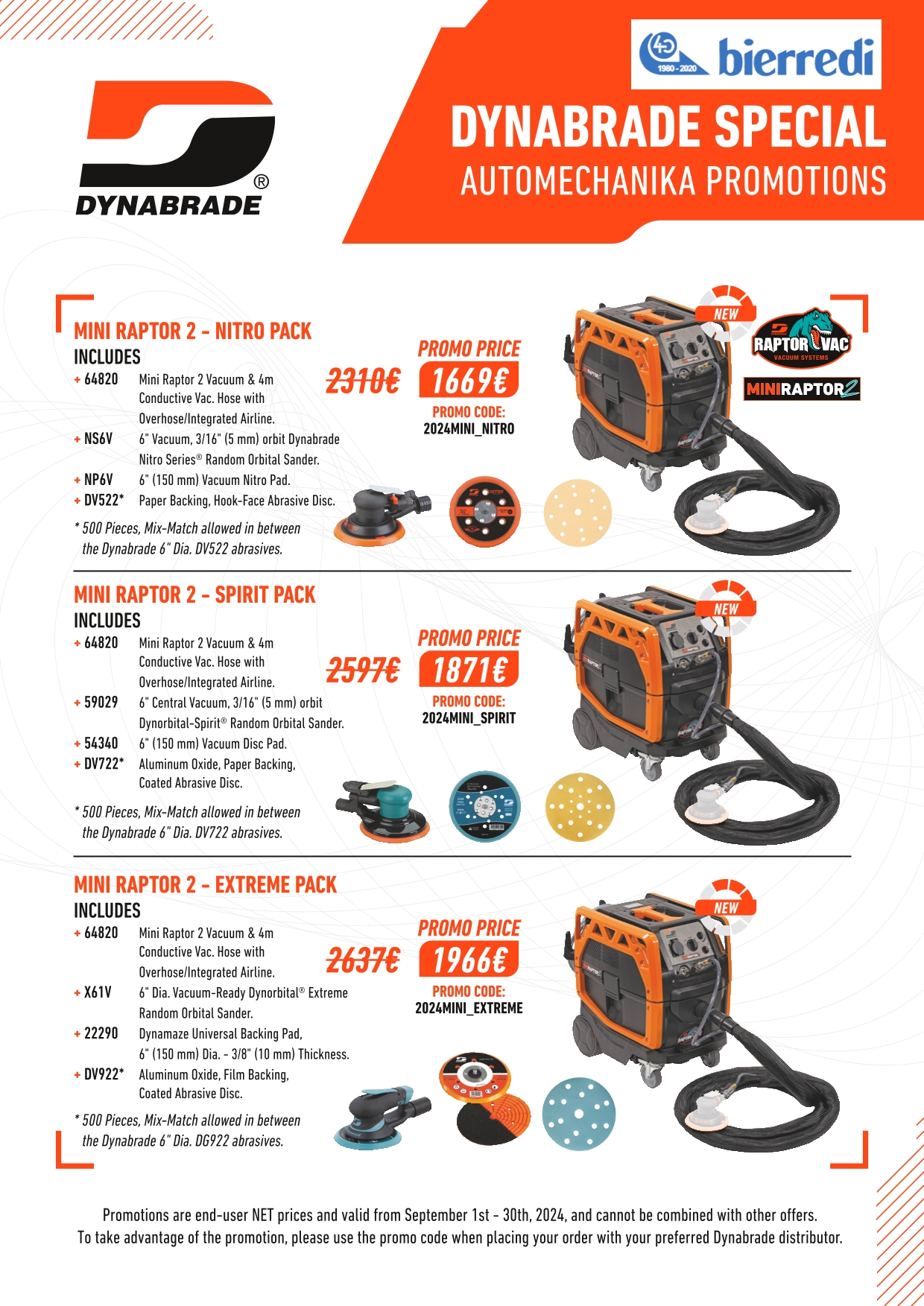 Copertina della promozione Dynabrade. In alto a destra il logo Bierredi. Sotto il logo Dynabrade e la scritta "Dynabrade special Automechanika promotions". Sul resto della copertina immagini di macchinari in promo con relativi prezzi in sconto e descrizione delle caratteristiche.